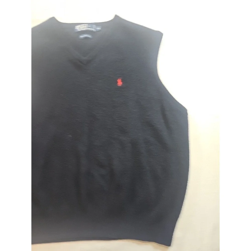 Polo Ralph Lauren Vest Mens XXL Blue Red Pony 100% Lambswool Sweater Vest